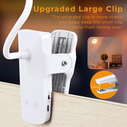 Akynite Desk Lamp LED Clip on Light, 5 Modes 5 Brightness Dimmable Clamp Lamp, Flexible Rechargeable Battery Clip on Reading Light for Bed Headboard Bunk Bed at Night for Kids (White) - color: White