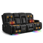 TUNYI Power Loveseat Recliner Sofa with Massage & Heat Home Theater Seating with Console RV Recliner Loveseat Sofa with USB/Storage/Side Pocket/LED Light/Speaker (Black, 3 Seat with Console) - color: Black, size: 3 Seat with console