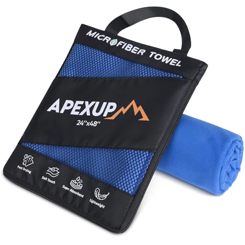 APEXUP Microfiber Travel Towel, Ultra Absorbent Quick Dry Towels, Lightweight Gym Sports Camping Towel for Workout, Yoga, Beach, Shower, Swimming (48"×24", Dark Blue) - color: Dark Blue, size: 48"×24" Single