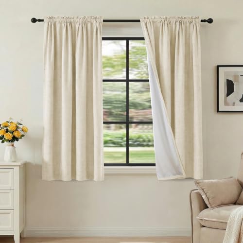 H.VERSAILTEX Linen Look 100% Blackout Curtains for Bedroom Full Light Blocking Rod Pocket Linen Textured Thick Window Curtain Drapes with White Backing 2 Panels, 42" W x 45" L, Bleached Sand - color: Bleached Sand, size: 42"W x 45"L (Pack of 2)