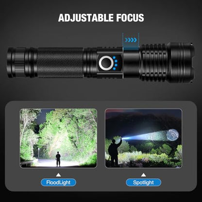 MILAOSHU Rechargeable Flashlights 90000 High Lumens - 2 Pack, Super Bright LED Flashlight Rechargeable with 5 Light Modes, High Powered & IPX7 Waterproof Flash Light for Camping, Home