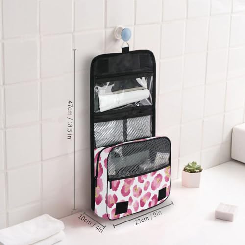 Pink Leopard Hanging Toiletry Makeup Bag Cheetah Print Toiletries Cosmetics Organizers Bags for Women Travel - color: Pink Leopard