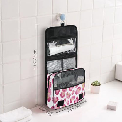 Pink Leopard Hanging Toiletry Makeup Bag Cheetah Print Toiletries Cosmetics Organizers Bags for Women Travel - color: Pink Leopard