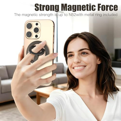 Magnetic Phone Ring for MagSafe Grip [Dual-Sided Magnetic] [Super Magnet] [Magnet Phone Stand Grip Compatible with Car Mounts] Mag Safe Accessory for iPhone 17/16/15/14/13 Pro Max Plus, Grey