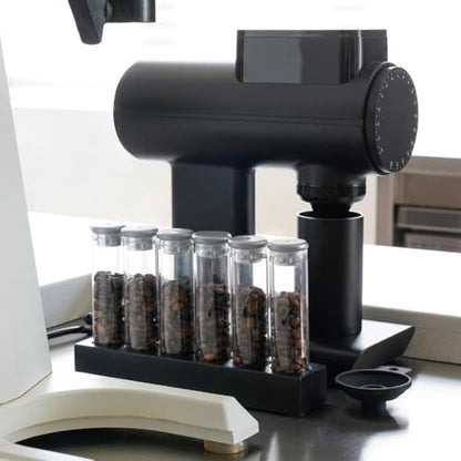watchget Coffee Bean Container 6PCS Silver Coffee Bean Cellars Tubes Single Dose Coffee Bean Storage with One-Way Exhaust Valve & Black Stand & Silicone Funnel- Organized Storage Solution - color: Silver Aluminum Lid 6PCS