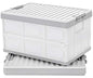 Collapsible Storage Bins with Lids 30L, Folding Plastic Stackable Utility Crates 2-Pack, Durable Containers for Home & Garage Organization - Oyster White - color: White