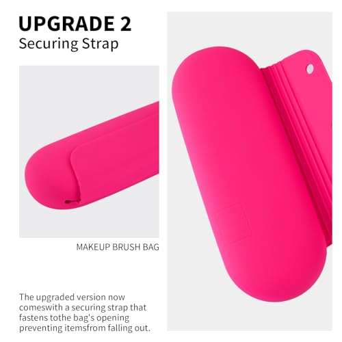 AGIKET Silicone Makeup Brush Holder Travel Cosmetic Bag：Soft Portable Cosmetic Face Brushes Holder with Upgrade Anti-Fall Out Magnetic Closure, Large Travel Makeup Brush Case - Babbie Pink - color: Babbie Pink, style: Brush Holder