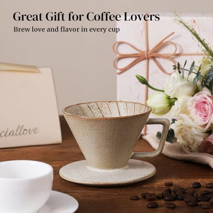 DOWAN Pour Over Coffee Maker, Non-Electric Pour Over Coffee Dripper, Manual Brew Maker, Single Cups Porcelain Slow Brewing Accessories for Gifts, Grey - color: Grey