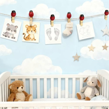2 Sets Cute Ladybug Photo Clips with Hanging Strings, 24Pcs Mini Wooden Clips and 2 Jute Ropes for Picture Display,Small Pins for Notes Clothes Carfts Home Party Decoration Garland Gifts