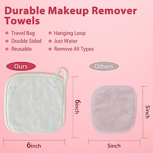 Makeup Remover Cloth, 6" x 6" Make Up Towels Reusable Face Cloth for Washing Face, Makeup Remover Pads Microfiber Face Washcloth with Mesh Bag, 12 Pack - color: White
