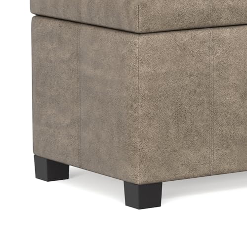 SIMPLIHOME Dover Storage Ottoman Bench - 36 inch Wide Upholstered Vegan Leather Rectangular Lift-Top Ottoman in Distressed Smoky Grey Brown, Contemporary Bench for Living Room with Safety Hinges - color: Distressed Smoky Grey Brown