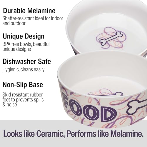 Loving Pets Dolce Moderno Ceramic Look Dog Bowl – Modern Melamine Dog Food Bowl & Dog Water Bowl – Durable, Non-Slip Pet Dish for Small & Medium Dogs – Dishwasher Safe Dog Bowl (Large, 47 oz) - color: Food & Water, size: Large