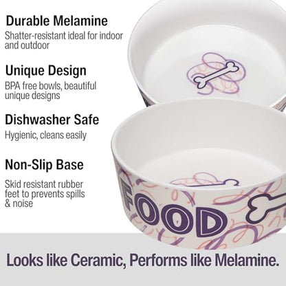 Loving Pets Dolce Moderno Ceramic Look Dog Bowl – Modern Melamine Dog Food Bowl & Dog Water Bowl – Durable, Non-Slip Pet Dish for Small & Medium Dogs – Dishwasher Safe Dog Bowl (Large, 47 oz) - color: Food & Water, size: Large