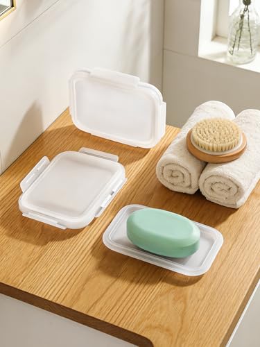 Silicone Compact Leakproof Travel Soap Case (Clear | Soap Holder Travel with Drainage Layer, Portable Bar Soap Holder for Gym, Camping & Bathroom, Soap Box Container Toiletries - color: Clear