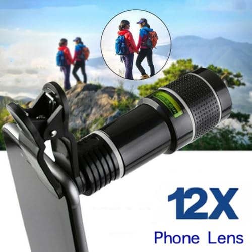 12X Long Focus Telephoto Phone Lens for iPhone and Android, Zoom Cellphone Camera Lens with Phone Clip for Picture Video Taking Long Distance Photography Travel - color: 12x