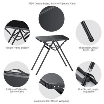 JiGiU Folding Table with Metal Mesh Desktop, Grill Table Camping Table with Carry Handle Adjustable Height (9.7", 28", 18.8"), 180lbs Weight Capacity Outdoor Table for Camp, Cooking, BBQ, RV, Picnic