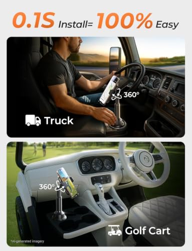 LISEN Cup Holder Phone Holder [No Shaking] Phone Holder for Car, 360° Adjustable iPhone Holder Car Accessories for Women Truck Jeep Golf for iPhone 17 Pro Max 16 15 14 Samsung S25 All 4-7'' Phone