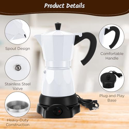 Coffee Pot 6 Cup Electric Espresso Coffee Maker Italian Moka Maker 300ml Portable Aluminum Espresso Machine Cafetera Moka Pot with Detachable Base, Gift for Home Travel(White) - color: White