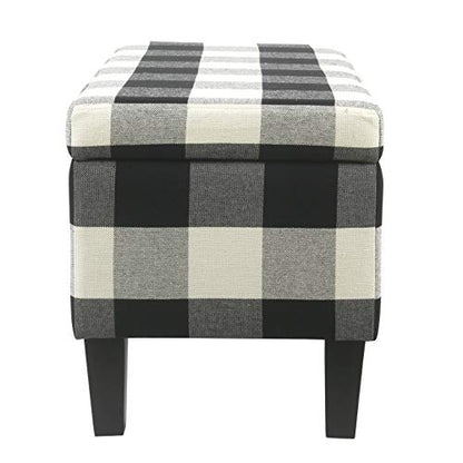 HomePop 36" Storage Ottoman Bench with Hinged Lid - Black Buffalo Plaid - color: Black Plaid