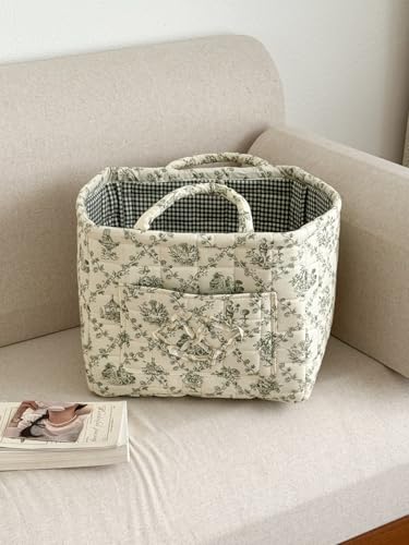 Storage Basket Boho Fabric Large Collapsible Floral Laundry Nursery Hamper Portable Folding Storage for Clothes Toys (Vine-Green) - color: Vine-Green