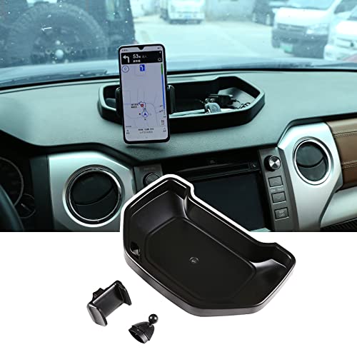 Black ABS Car Center Console Dash Table Storage Tray Fit for Toyota Tundra 2014-2021 Instrument Organizer 360° Rotating Phone Holder Cradle Accessories (with Mobile Phone Holder) - style: With Mobile Phone Holder