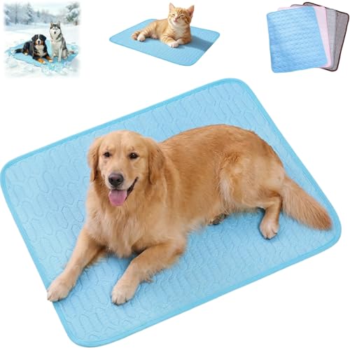 HISKI Dog Cooling Mat, Cool Gel Mat with Long-Lasting Cool, Waterproof Fabric Portable Cooling Pad for Pets, Summer Dog Cooling Mat, Portable and Easy to Clean (Blue, X-Large) - color: Blue, size: X-Large