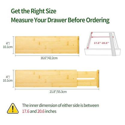 VaeFae 6 Pack Bamboo Drawer Dividers, 4" High Adjustable 16.6" - 21.8" Clothes Drawer Organizers, Expandable Separators for Bedroom/Bathroom/Kitchen/Office Storage - size: 4''H, 16.6''-21.8''L, 6 Pack