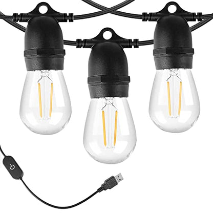 BRIMAX 24.6Ft USB Powered String Lights,10 LED Bulbs Waterproof & Shatterproof Outdoor Camping String Light Dimmable Brightness with Swith for Tents,Patio,Backyard and Holidays,2700K Warm White - style: USB 24FT 10 lights