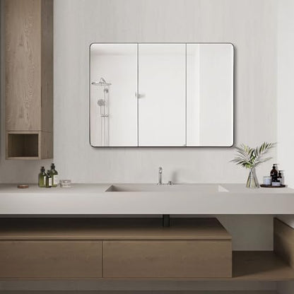 IDYLLOR Black Bathroom Medicine Cabinet with Round Corner Framed Door, 40 x 25.5 inch, Recessed or Surface Mount, with Adjustable Glass Shelves - size: 40 x 25.5 inch