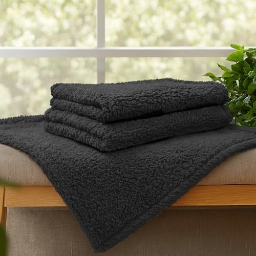 1 Pack 3 Calming Blankets Fluffy Premium Fleece Pet Blanket Soft Sherpa Throw for Dog Puppy Cat Black Medium (30“x20'') - color: Black, size: Medium (Pack of 3)