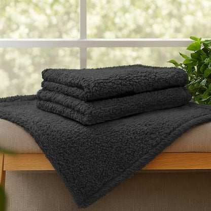 1 Pack 3 Calming Blankets Fluffy Premium Fleece Pet Blanket Soft Sherpa Throw for Dog Puppy Cat Black Medium (30“x20'') - color: Black, size: Medium (Pack of 3)