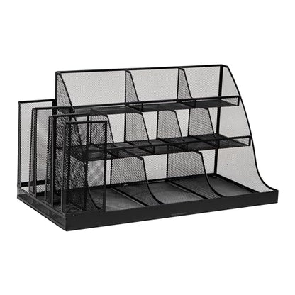 Mind Reader Cup and Condiment Station, Breakroom Countertop Organizer, 3-Tier Storage for Office Coffee Stations and Shared Spaces, Metal Mesh, Black - color: Black Metal