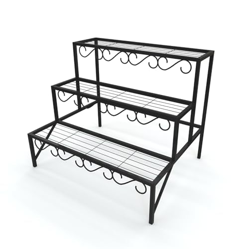 3 Tier Metal Plant Stand Outdoor Indoor, Heavy Duty Flower Pot Holder Display Shelf,Multifunctional storage rack for Patio Garden Livingroom Bedroom,Black - color: Black, size: StyleB-27.5"L x 23.6"W x 23.6"H