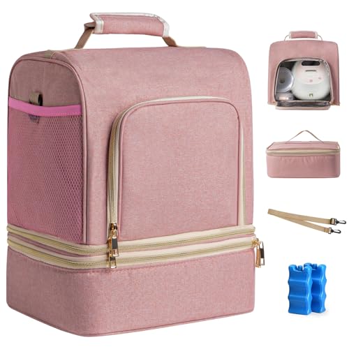 NCVI Breast Pump Bag, Double Layer Removable Pump Bag for Spectra S1, S2, Medela, Breast Pump Backpack with Ice Pack, Insulated Breast Milk Cooler Bag for Working Nursing Moms, Pink - color: Pink