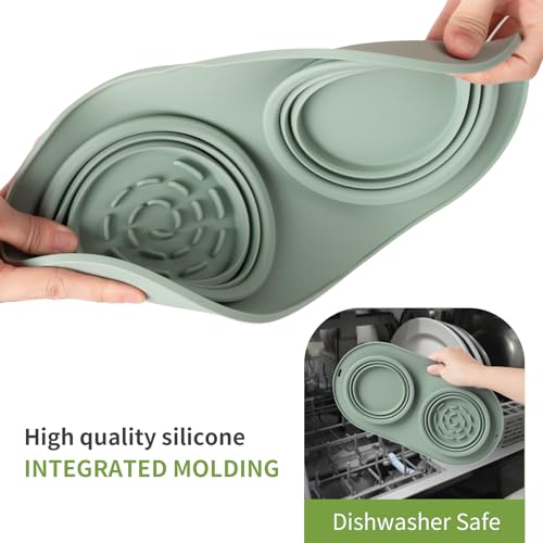 Puppy Dog Bowl,Travel Bowls Dog Food Bowls&Dog Water Bowls,No Spills,Collapsible Double Bowl,Suitable for Small and Medium Sized Dogs(Green) - color: green