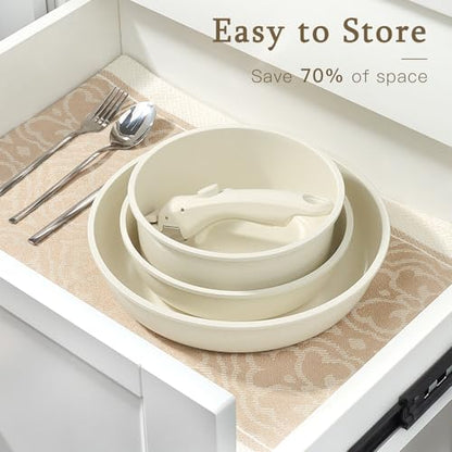 GiPP Ceramic Pots and Pans Set Non Stick, Nonstick Detachable Handle Cookware Sets, Healthy Non Toxic PFAS PFOA & PTFE Free, Dishwasher ＆Oven Safe, Induction Kitchen Pot and Pan, 8 Piece Cream - color: White, size: 0802
