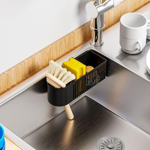 SUOXING Rustproof Sponge Holder for Kitchen Sink,2-in-1 Dish Wand Holder with Suction Cup and Adhesive for Scrub Brush,Scrubber,Dish Sponge,Spinge Holder,In Sink Organizer & Basket Accessories,Plastic - style: Inside Sink
