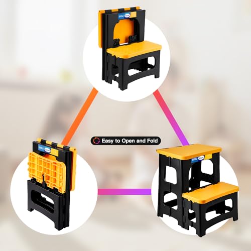 Korpai Folding 2 Step Stools,8" & 17" Dual Heights,Foldable Step Stool for Adults and Kids,Hold up to 250lbs,Collapsible Step Stool for Kitchen Bedroom Office Bathroom RV, Yellow - color: Yellow