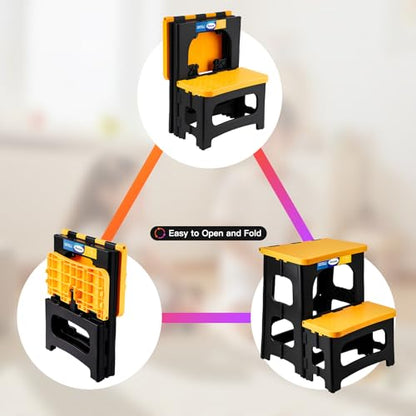 Korpai Folding 2 Step Stools,8" & 17" Dual Heights,Foldable Step Stool for Adults and Kids,Hold up to 250lbs,Collapsible Step Stool for Kitchen Bedroom Office Bathroom RV, Yellow - color: Yellow