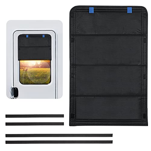 funomo RV Door Window Shade, 25 x 16 Inch Foldable RV Window Cover, 100% UV Rays Protection Camper Trailer Door Window Cover, Waterproof Thickened Oxford Fabric (Black) - color: Black - Hook&loop Fix - Door Window Fit, size: 25"L x 16"W