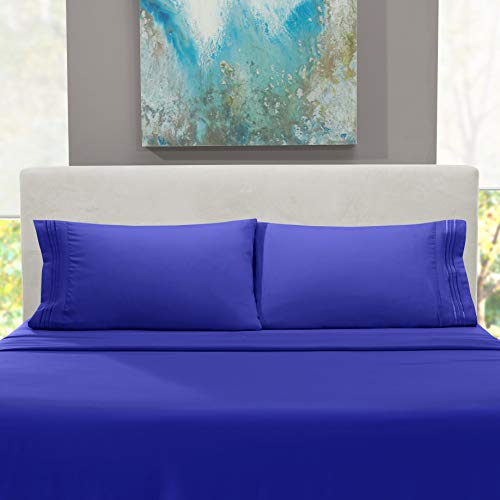 Hearth & Harbor Twin Size Sheets - 3 Piece Bed Sheet Set, Hotel Luxury Double Brushed Bed Sheets - Extra Soft Bedding Sheets & Pillowcases, Twin, Royal Blue - color: Royal Blue, size: Twin
