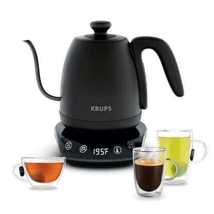 KRUPS Gooseneck Electric Kettle: 1L Stainless Steel, 1350W Fast Boiling, Boils 1 Cup in 80 Seconds, Temperature Control with 8 Presets, 60-Min Keep Warm, Precision Pour for Coffee and Tea - style: Gooseneck Kettle