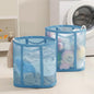 Mesh Bag with Handles, Collapsible Laundry Basket, Foldable Laundry Bag, Breathable Folding Beach Bag,Space-saving Travel Tote Bags (2, Blue) - color: Blue