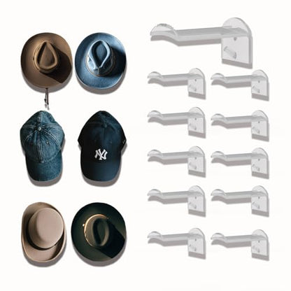 3 Inch Adhesive Hat Hooks for Wall(10-Pack), Cowboy Hat Rack, Strong Hold Hat Hangers, No Drilling, Hat Holder Organizer for Walt, Door, Closet