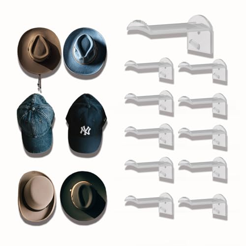 3 Inch Adhesive Hat Hooks for Wall(10-Pack), Cowboy Hat Rack, Strong Hold Hat Hangers, No Drilling, Hat Holder Organizer for Walt, Door, Closet