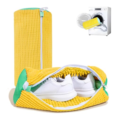 Shoe Washing Machine Bag, 2Pcs Laundry Shoe Bags for Washer and Dryer, 360° Deep Clean, Reusable Cleaning Kit for All Shoe Sizes, Endurable Zipper Washing Bag for Sneaker Gym Shoes, Yellow - color: Yellow