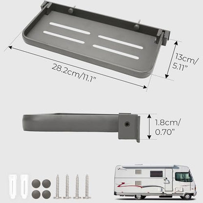 2 Pack RV Aluminum Folding Shelf for Travel Trailers, Floating Foldable Shelves Small Wall-Mounted Fold Up Down for Camper Accessories & Space-Saver, Bathroom Storage Organizer with Screws 11x5 inch