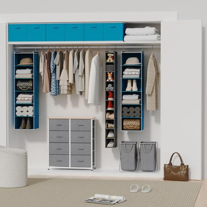 MAX Houser 6-Shelf Hanging Closet Organizer, Hanging Storage Shelves with 2 Sturdy Hooks Space-Saving for Bedroom, Foldable (Blue) - color: Blue