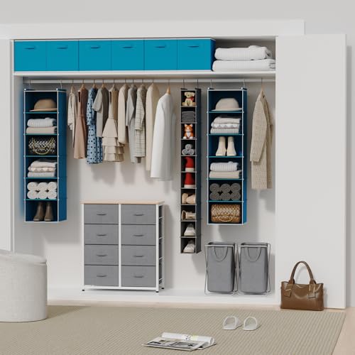 MAX Houser 6-Shelf Hanging Closet Organizer, Hanging Storage Shelves with 2 Sturdy Hooks Space-Saving for Bedroom, Foldable (Blue) - color: Blue