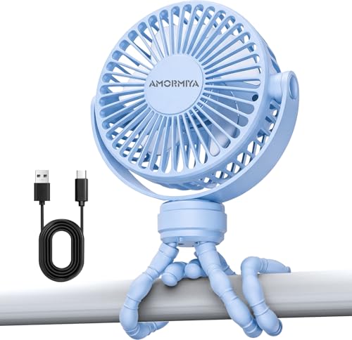 Stroller Fan, 4000mAh 20H Battery Operated Portable Fan, 3H Fast Charging Type-C Rechargeable Clip on Fan, Ultra-Quiet Flexible Tripod Fan for Car Seat, Crib, Treadmill, Travel - Blue - color: Blue